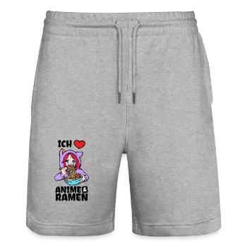 Herz Ramen Statement Comic Ich Liebe Anime Manga - Stanley/Stella Unisex Bio Joggingshorts Trainer  - Grau meliert - Vorne - Nik (191cm) & Marisol (170cm)