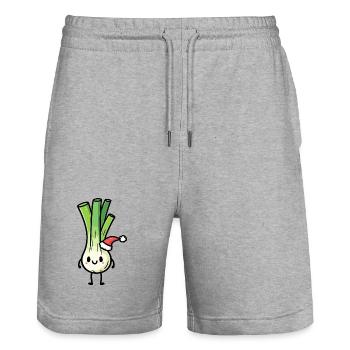 Poireau kawaii avec chapeau de père Noël - Short de jogging bio TRAINER Stanley/Stella unisexe - gris chiné - Devant - Nik (191cm) & Marisol (170cm)