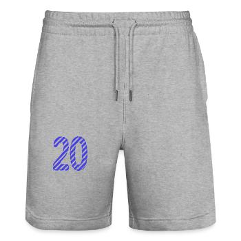 20. 20 ANS. 20e ANNIVERSAIRE. ANNIVERSAIRE 20 ANS. - Short de jogging bio TRAINER Stanley/Stella unisexe - gris chiné - Devant - Nik (191cm) & Marisol (170cm)
