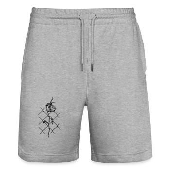 Blüte der Überwindung: Rose im Maschendraht - Stanley/Stella Unisex Bio Joggingshorts Trainer  - Grau meliert - Vorne - Nik (191cm) & Marisol (170cm)