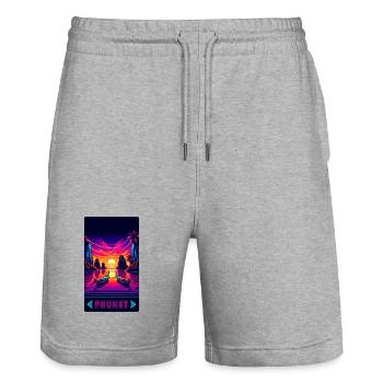 Phuket Thailand sunset design - Stanley/Stella Trainer Unisex Organic Jogging Shorts - heather grey - Front - Nik (191cm) & Marisol (170cm)