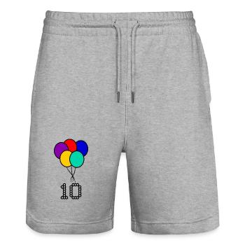 10. 10 YEARS. 10th ANNIVERSARY. 10 YEAR ANNIVERSARY. - Stanley/Stella Trainer Unisex Organic Jogging Shorts - heather grey - Front - Nik (191cm) & Marisol (170cm)
