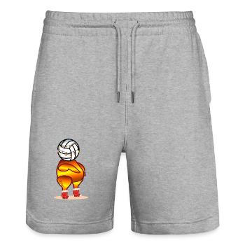POULET RÔTI DE VOLLEY-BALL DE NOËL - Short de jogging bio TRAINER Stanley/Stella unisexe - gris chiné - Devant - Nik (191cm) & Marisol (170cm)
