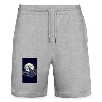 Geometrischer Wolf unter dem Mond - Stanley/Stella Unisex Bio Joggingshorts Trainer  - Grau meliert - Vorne - Nik (191cm) & Marisol (170cm)