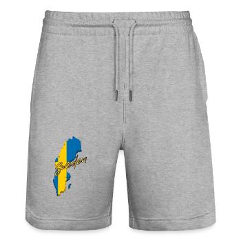 Flagge von Schweden, schwedischer Stolz - Stanley/Stella Unisex Bio Joggingshorts Trainer  - Grau meliert - Vorne - Nik (191cm) & Marisol (170cm)