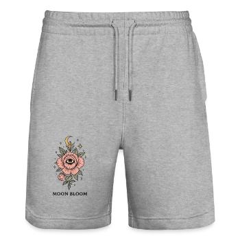 Moon Bloom - Pfingstrose mit Auge & Mond - Stanley/Stella Unisex Bio Joggingshorts Trainer  - Grau meliert - Vorne - Nik (191cm) & Marisol (170cm)