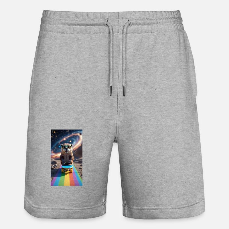 Witziger Waschbär auf Skateboard mit Sonnenbrille - Stanley/Stella Unisex Bio Joggingshorts Trainer - Grau meliert