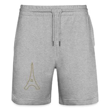 Eiffel Tower Paris minimalist landmark - Stanley/Stella Trainer Unisex Organic Jogging Shorts - heather grey - Front - Nik (191cm) & Marisol (170cm)
