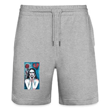 Amour brisé, dame en deuil - Short de jogging bio TRAINER Stanley/Stella unisexe - gris chiné - Devant - Nik (191cm) & Marisol (170cm)