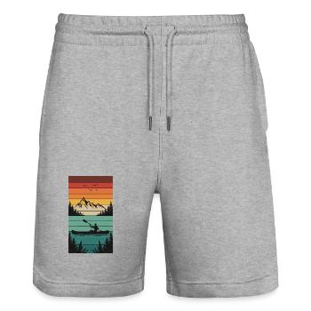 Retro Kajakpanorama am See - Stanley/Stella Unisex Bio Joggingshorts Trainer  - Grau meliert - Vorne - Nik (191cm) & Marisol (170cm)