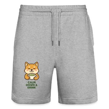 Shiba Tee Ruhig Trinken - Stanley/Stella Unisex Bio Joggingshorts Trainer  - Grau meliert - Vorne - Nik (191cm) & Marisol (170cm)