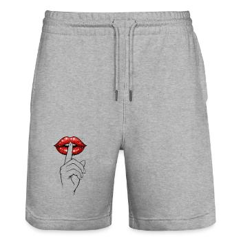 Psst Lips – Chemise Statement Mystérieuse - Short de jogging bio TRAINER Stanley/Stella unisexe - gris chiné - Devant - Nik (191cm) & Marisol (170cm)