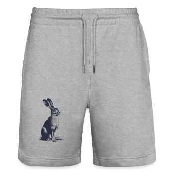 Vintage Hase | Detailreiche Gravur Waldtier Motiv - Stanley/Stella Unisex Bio Joggingshorts Trainer  - Grau meliert - Vorne - Nik (191cm) & Marisol (170cm)