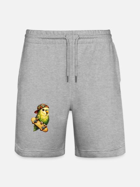 Cool Skatebird – Parrot with Cap & Skateboard - Stanley/Stella Trainer Unisex Organic Jogging Shorts - heather grey