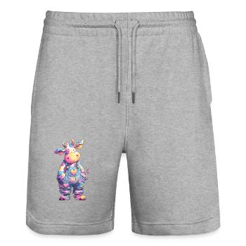 Pastel cow in colorful overalls - Stanley/Stella Trainer Unisex Organic Jogging Shorts - heather grey - Front - Nik (191cm) & Marisol (170cm)