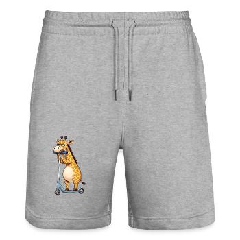 Girafe mignonne seule Dessin animé ennuyeux de scooter - Short de jogging bio TRAINER Stanley/Stella unisexe - gris chiné - Devant - Nik (191cm) & Marisol (170cm)