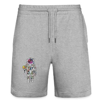 Space Astronaut Scribble Painting Planet - Stanley/Stella Trainer Unisex Organic Jogging Shorts - heather grey - Front - Nik (191cm) & Marisol (170cm)