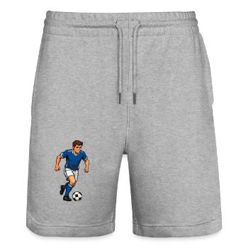 Joueur de football de dessin animé bleu en sprint - Short de jogging bio TRAINER Stanley/Stella unisexe - gris chiné - Devant - Nik (191cm) & Marisol (170cm)
