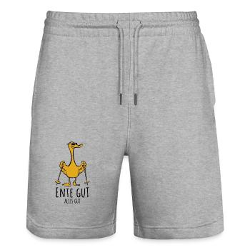 Ente gut alles gut | Stockente Nordic Walking - Stanley/Stella Unisex Bio Joggingshorts Trainer  - Grau meliert - Vorne - Nik (191cm) & Marisol (170cm)