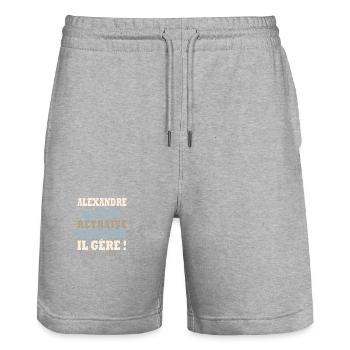 Alexandre humour retraite cadeau retraité - Short de jogging bio TRAINER Stanley/Stella unisexe - gris chiné - Devant - Nik (191cm) & Marisol (170cm)
