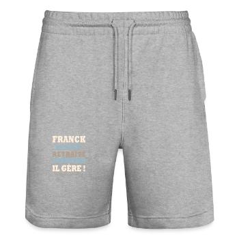 Franck humour retraite cadeau retraité - Short de jogging bio TRAINER Stanley/Stella unisexe - gris chiné - Devant - Nik (191cm) & Marisol (170cm)