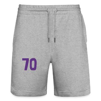 70. 70 ANS. 70e ANNIVERSAIRE. ANNIVERSAIRE 70 ANS. - Short de jogging bio TRAINER Stanley/Stella unisexe - gris chiné - Devant - Nik (191cm) & Marisol (170cm)