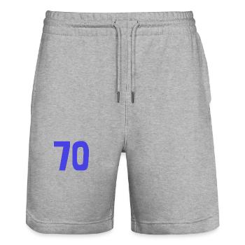 ANNIVERSARY. HAPPY BIRTHDAY. HAPPY BIRTHDAY. - Stanley/Stella Trainer Unisex Organic Jogging Shorts - heather grey - Front - Nik (191cm) & Marisol (170cm)