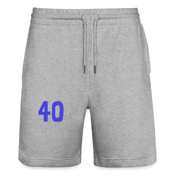 40. 40 YEARS. 40th ANNIVERSARY. 40TH ANNIVERSARY. - Stanley/Stella Trainer Unisex Organic Jogging Shorts - heather grey - Front - Nik (191cm) & Marisol (170cm)