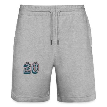HAPPY BIRTHDAY. HAPPY BIRTHDAY. ANNIVERSARY. - Stanley/Stella Trainer Unisex Organic Jogging Shorts - heather grey - Front - Nik (191cm) & Marisol (170cm)