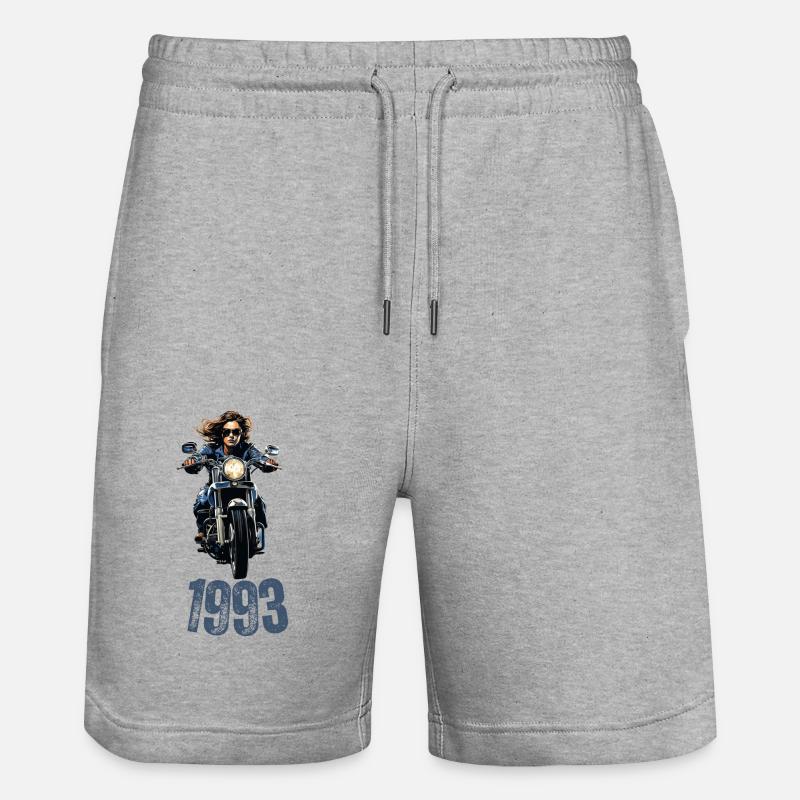 1993, Motorrad, Frau - Stanley/Stella Unisex Bio Joggingshorts Trainer  - Grau meliert