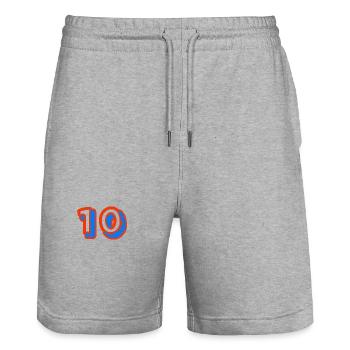 10. 10 JAHRE. 10-JÄHRIGES JUBILÄUM. 10-JÄHRIGES JUBILÄUM. - Stanley/Stella Unisex Bio Joggingshorts Trainer  - Grau meliert - Vorne - Nik (191cm) & Marisol (170cm)