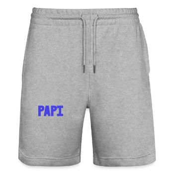 PAPOU. PAPA. FÊTE DES PÈRES. BONNE FÊTE PAPA. PAPI - Short de jogging bio TRAINER Stanley/Stella unisexe - gris chiné - Devant - Nik (191cm) & Marisol (170cm)
