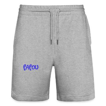 PAPOU. PAPA. FÊTE DES PÈRES. BONNE FÊTE PAPA - Short de jogging bio TRAINER Stanley/Stella unisexe - gris chiné - Devant - Nik (191cm) & Marisol (170cm)