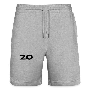 20. 20 ANS. 20e ANNIVERSAIRE. ANNIVERSAIRE 20 ANS. - Short de jogging bio TRAINER Stanley/Stella unisexe - gris chiné - Devant - Nik (191cm) & Marisol (170cm)