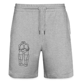 Dear 2 Friends - Stanley/Stella Trainer Unisex Organic Jogging Shorts - heather grey - Front - Nik (191cm) & Marisol (170cm)