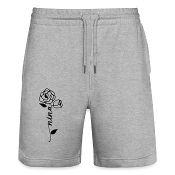 Nina Name Vorname Namensblume - Stanley/Stella Unisex Bio Joggingshorts Trainer  - Grau meliert - Vorne - Nik (191cm) & Marisol (170cm)