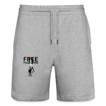Free Palestine - Stanley/Stella Unisex Bio Joggingshorts Trainer  - Grau meliert - Vorne - Nik (191cm) & Marisol (170cm)