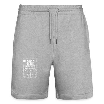 Husband Knows Everything Best Dad Ever Funny - Stanley/Stella Unisex Bio Joggingshorts Trainer  - Grau meliert - Vorne - Nik (191cm) & Marisol (170cm)