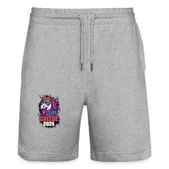 Licorne Grèce 2025 - Short de jogging bio TRAINER Stanley/Stella unisexe - gris chiné - Devant - Nik (191cm) & Marisol (170cm)