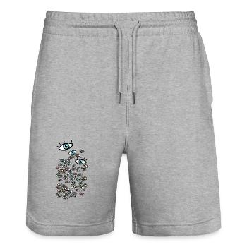 Bunte Augenwelt auf Schwarz - Stanley/Stella Unisex Bio Joggingshorts Trainer  - Grau meliert - Vorne - Nik (191cm) & Marisol (170cm)
