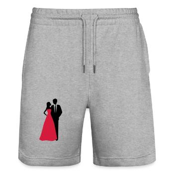 Couples de mariage, jeune mariée, marié - Short de jogging bio TRAINER Stanley/Stella unisexe - gris chiné - Devant - Nik (191cm) & Marisol (170cm)
