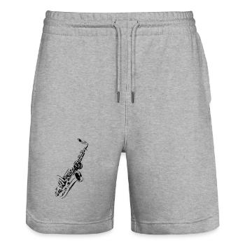 Saxophone music instrument musician band horn * - Stanley/Stella Trainer Unisex Organic Jogging Shorts - heather grey - Front - Nik (191cm) & Marisol (170cm)