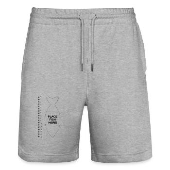 Angler Fischer Fisch Lineal Lustig Place fish here - Stanley/Stella Unisex Bio Joggingshorts Trainer  - Grau meliert - Vorne - Nik (191cm) & Marisol (170cm)
