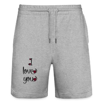I love you - Stanley/Stella Trainer Unisex Organic Jogging Shorts - heather grey - Front - Nik (191cm) & Marisol (170cm)