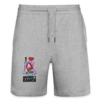 I Love Anime Ramen Heart Manga Japan Animation - Stanley/Stella Trainer Unisex Organic Jogging Shorts - heather grey - Front - Nik (191cm) & Marisol (170cm)
