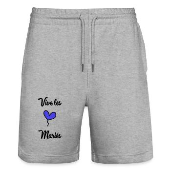 HOCHZEIT. HERZ. PAAR. ICH HABE GERADE GEHEIRATET. Junggesellinnenabschied - Stanley/Stella Unisex Bio Joggingshorts Trainer  - Grau meliert - Vorne - Nik (191cm) & Marisol (170cm)