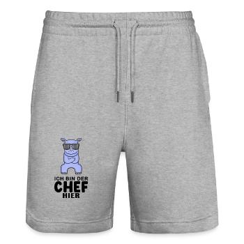 Chef Spruch mit Nashorn Motiv - Stanley/Stella Unisex Bio Joggingshorts Trainer  - Grau meliert - Vorne - Nik (191cm) & Marisol (170cm)