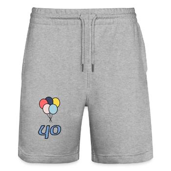 40. 40 ANS. 40e ANNIVERSAIRE. ANNIVERSAIRE 40 ANS. - Short de jogging bio TRAINER Stanley/Stella unisexe - gris chiné - Devant - Nik (191cm) & Marisol (170cm)
