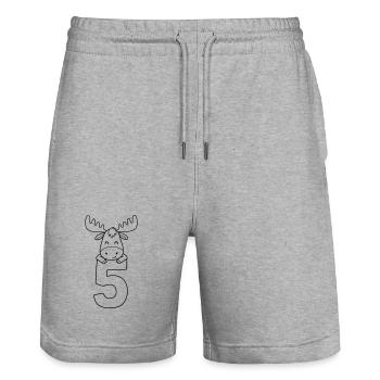 Niedlicher Elch mit Zahl 5 Cartoon Illustration - Stanley/Stella Unisex Bio Joggingshorts Trainer  - Grau meliert - Vorne - Nik (191cm) & Marisol (170cm)