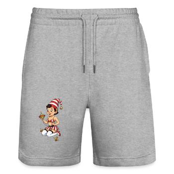 Kabouter meisje met tol - Stanley/Stella Trainer Unisex Organic Jogging Shorts - heather grey - Front - Nik (191cm) & Marisol (170cm)